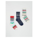 Reserved - Súprava 3 párov ponožiek s vianočným vzorom - Tmavomodrá