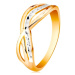 Dvojfarebný prsteň v 14K zlate - zvlnené a rozvetvené línie ramien, ryhy - Veľkosť: 49 mm