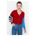 Trendyol Red Color Block Button Detailed Knitwear Cardigan