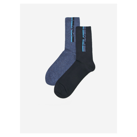 Sada dvoch párov pánskych vzorovaných ponožiek v modrej farbe FILA