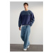 Trendyol Navy Blue Oversize/Wide Cut Color Block Fleece Inside Sweatshirt