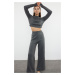 Trendyol Anthracite Crop Finger Detailed Knitwear Bottom-Top Set