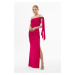 Carmen Fuchsia Sandy One Sleeve Slit Long Evening Dress
