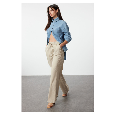 Trendyol Mink Linen Blend High Waist Wide Leg Trousers