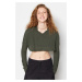 Trendyol Khaki Super Crop Long Sleeve Knitted Look Knitted Blouse