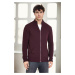 83582 Dewberry Zippered Knitwear Mens Cardigan with Pocket-BORDO