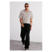 Trendyol Ecru Regular/Normal Cut Low Shoulder Limited Edition Striped Polo Neck T-shirt