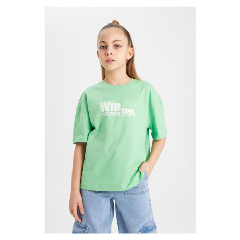 DEFACTO Girl Relax Fit Crew Neck Printed Short Sleeve T-Shirt