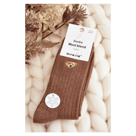 Women's thick socks with teddy bear, brown