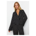 Trendyol Black Heart Patterned Tie Detailed Shirt-Pants Woven Pajama Set