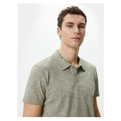 Koton Polo Neck T-Shirt Button Detailed Short Sleeve Brushed