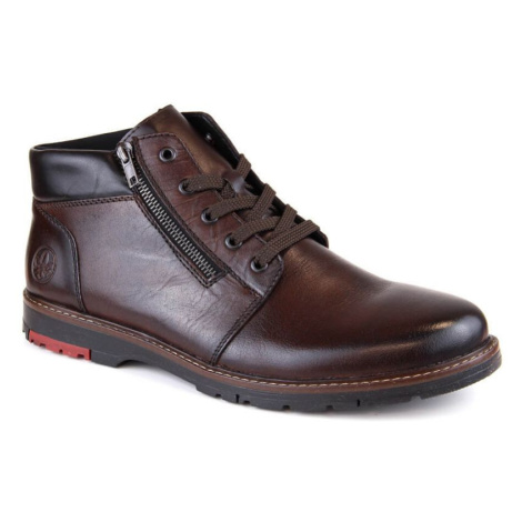 Pohodlné zateplené kožené čižmy Rieker M RKR625 brown