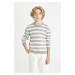 DEFACTO Boy's Gray Crew Neck Striped Sweater