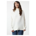 Trendyol Ecru Wide Pattern Soft Textured Stand Collar Knitwear Sweater