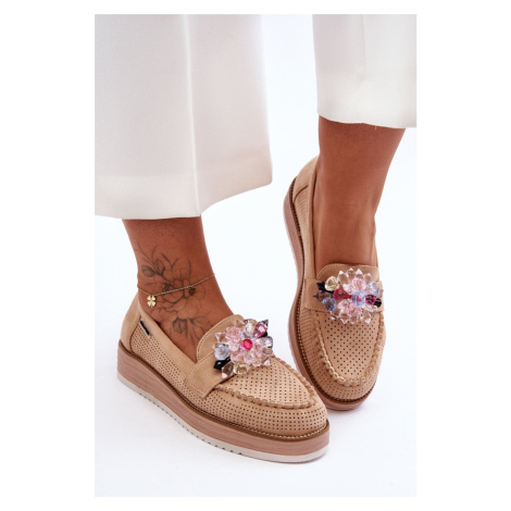 Women's moccasins on the platform with stones Beige Elonore