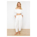 Trendyol White Crop Woven Flounce Blouse