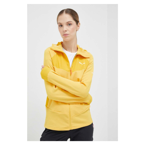 Športová mikina Salewa Agner žltá farba, s kapucňou, jednofarebná