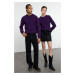 Trendyol Purple Unisex Slim Woolen Crew Neck Textured Knitwear Sweater