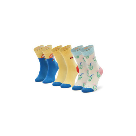 Happy Socks Súprava 3 párov vysokých detských ponožiek XKTRA08-2000 Modrá