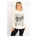 Şans Women's Plus Size Sweatshirt with Bone Collar Eyelets and Lace-Up, With Stones And Print De