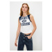 Trendyol White Color Block Slogan Printed Fitted/Situated Crop Knitted T-Shirt