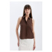 DEFACTO Regular Fit Shirt Collar Linen Blend Sleeveless Blouse