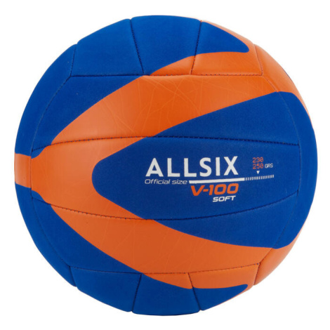 Volejbalová lopta Soft V100 230-250 g od 10 do 14 rokov modro-oranžová
