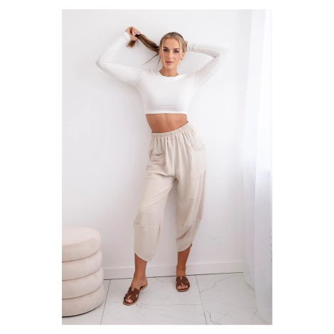 Wide-leg trousers with pockets beige