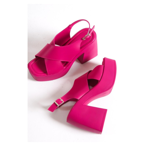 Capone Outfitters Capone Booty Toe Women's Crossover Wide Strap Platform Heels Fuchsia Women's S