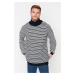 Trendyol Navy Blue Oversize Fit Turtleneck Striped Knitwear Sweater