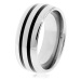 Tungstenový hladký prsteň, jemne vypuklý, lesklý povrch, dva čierne pruhy - Veľkosť: 67 mm