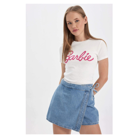 DEFACTO Slim Fit Barbie Licensed Crew Neck Printed Ribana Short Sleeve T-Shirt