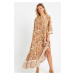 Cool & Sexy Women's Patterned Loose Maxi Dress Camel Q981