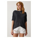 Happiness İstanbul Women's Anthracite Openwork Bat Knitwear Blouse