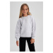 DEFACTO Girl Relax Fit Gray Crew Neck School Sweatshirt