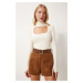 Happiness İstanbul Women's Cream Cut Out Detailed High Neck Ribbed Knitwear Sweater