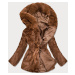 Hnedá dámska bunda - kožúšok s kapucňou (BR9743-22)