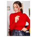 Armonika dámsky červený sveter z manšestrovej pleteniny
