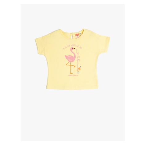 Koton Short Sleeve T-Shirt, Round Neck Flamingo Printed Cotton