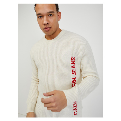 Krémový pánsky vlnený sveter Calvin Klein Jeans