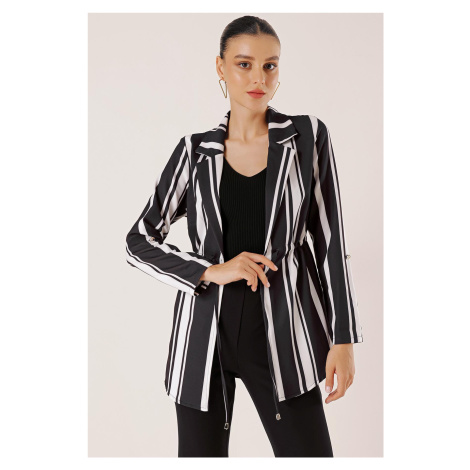 By Saygı Striped Longitudinal Drawstring Waist Folded Sleeve Jacket