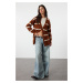 Trendyol Brown Wide Fit Soft Textured Striped Knitwear Cardigan