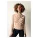 Trendyol Stone Gathered Square Neck Fitted Elastic Knitted Blouse