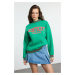 Trendyol Light Green Slogan Printed Oversize/Wide Pattern Thick Inside Polar Fleece Knitted Swea