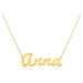 Zlatý nastaviteľný náhrdelník 14K s menom Anna, jemná ligotavá retiazka