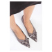 Mio Gusto Women's Pia Gray Color Snakeskin And Suede Combination Short Heeled Shoes