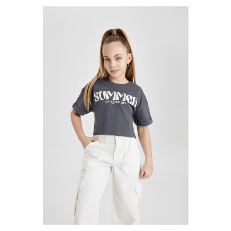 DEFACTO Girls Crew Neck Printed Short Sleeve T-Shirt