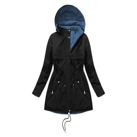 Čierno-svetlo modrá obojstranná dámska zimná bunda s kapucňou (W214BIG) MHM