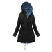 Čierno-svetlo modrá obojstranná dámska zimná bunda s kapucňou (W214BIG)