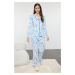 Trendyol Blue 100% Cotton Floral Piping Detailed Knitted Pajamas Set